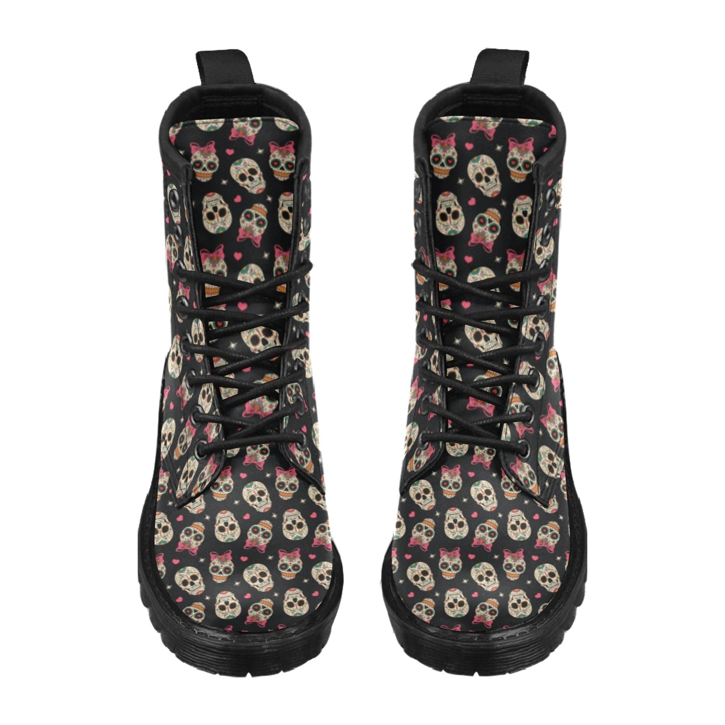 Sugar Skull Pink Bow Themed Print Women's Boots