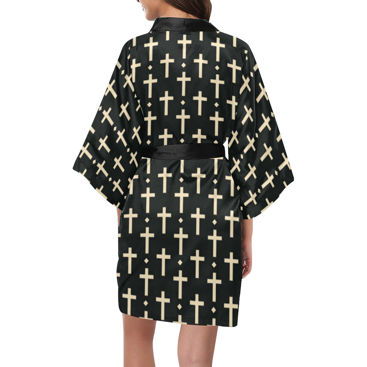 Cross Pattern Print Design 03 Women's Short Kimono