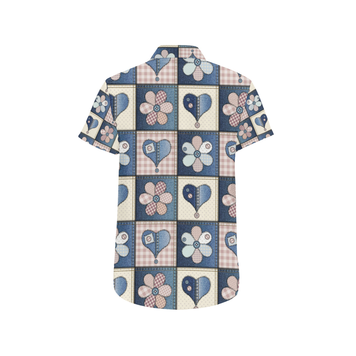 Patchwork Heart Flower Pattern Print Design 01 Men's Short Sleeve Button Up Shirt