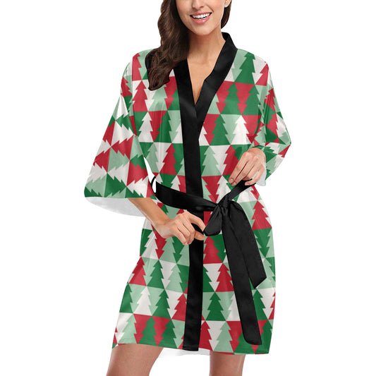 Christmas Tree Pattern Print Design 01 Women's Short Kimono