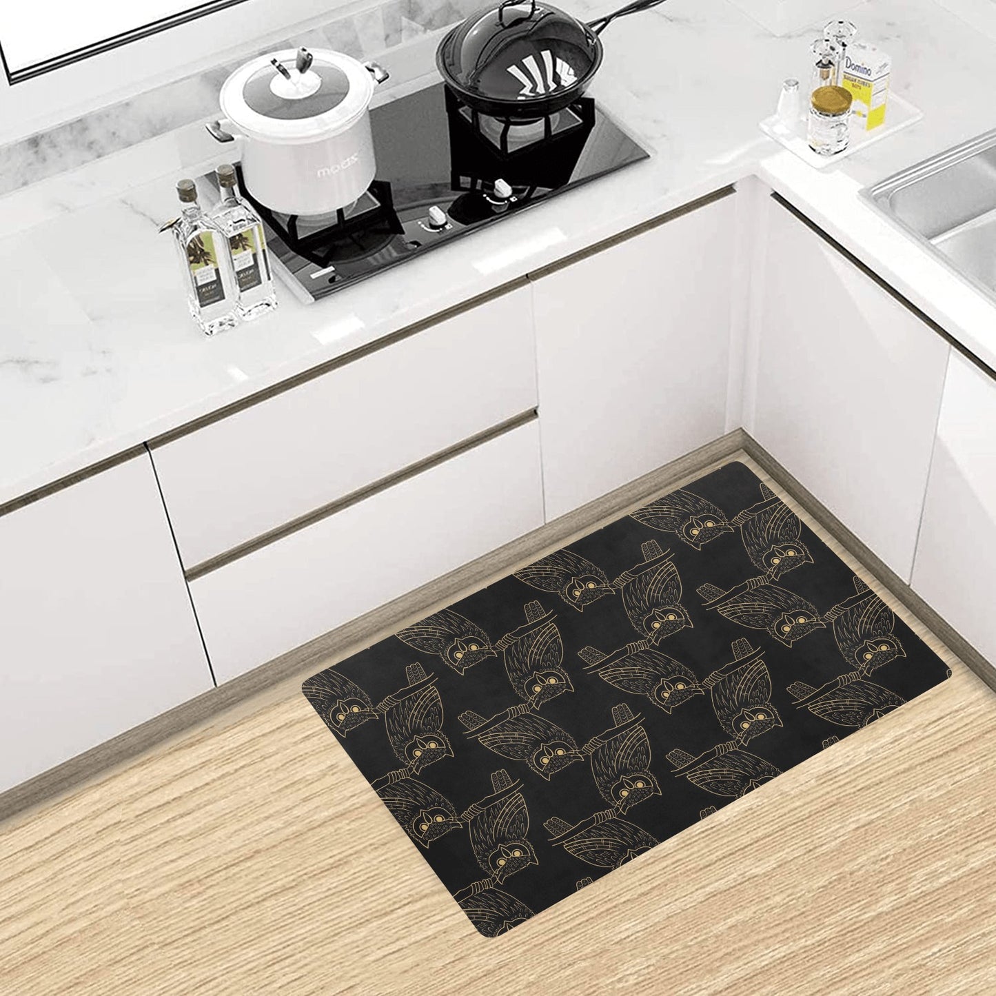 Gold Owl Pattern Kitchen Mat