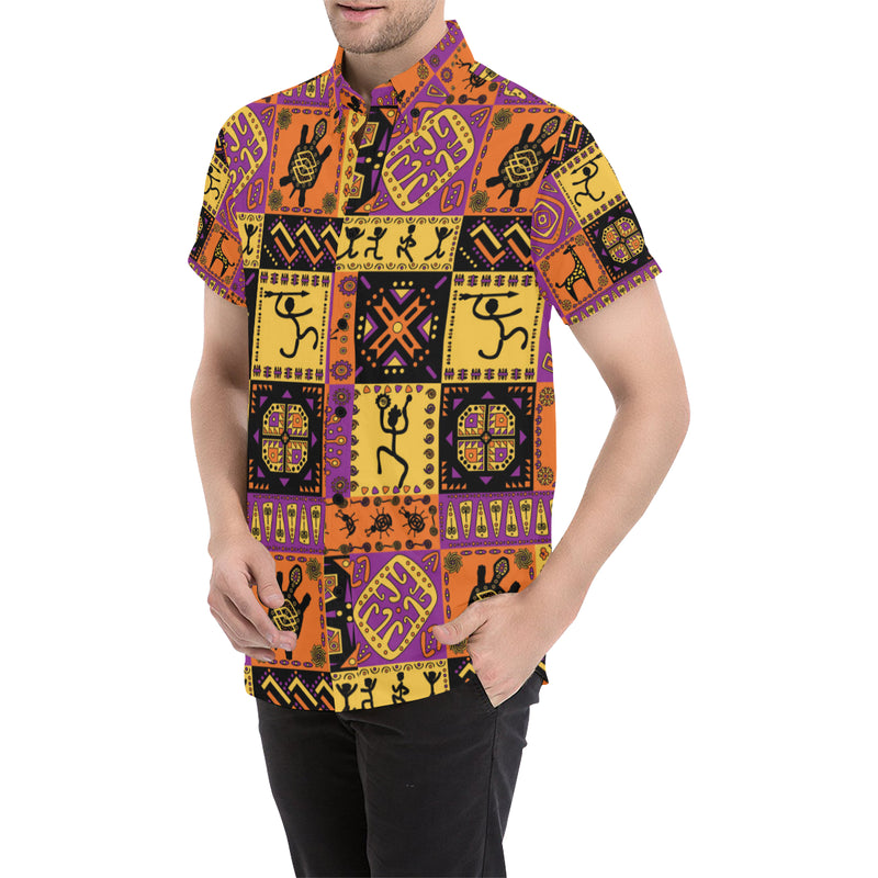 African Pattern Print Design 02 Men's Short Sleeve Button Up Shirt
