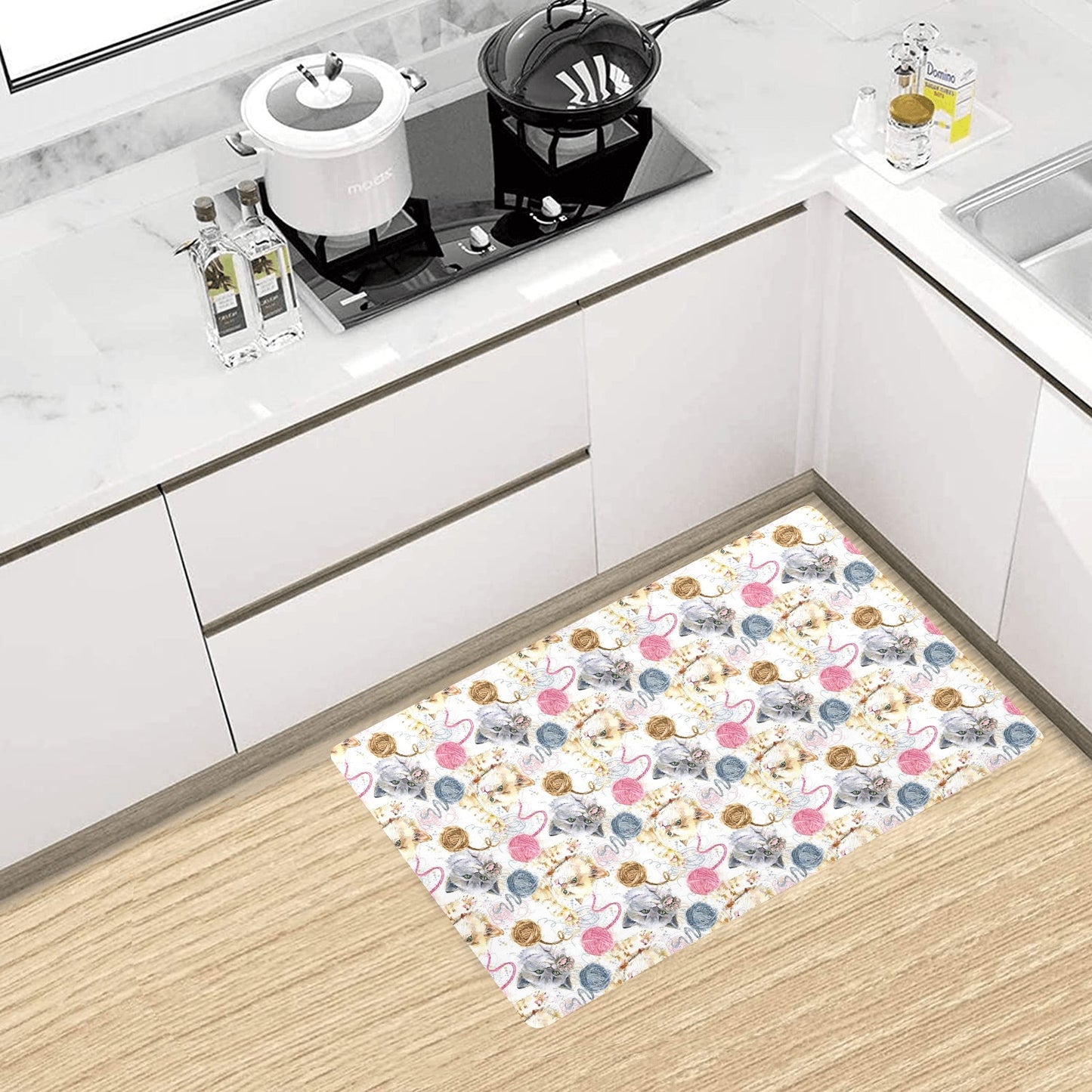 Cat Playing Yarn Pattern Print Design 07 Kitchen Mat
