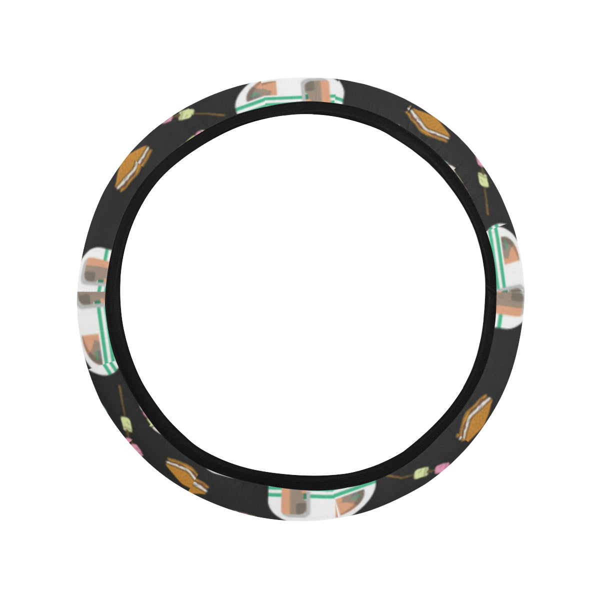 Camper marshmallow Camping Design Print Steering Wheel Cover with Elastic Edge