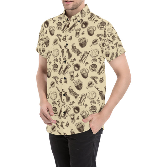 Coffee Pattern Print Design 05 Men's Short Sleeve Button Up Shirt