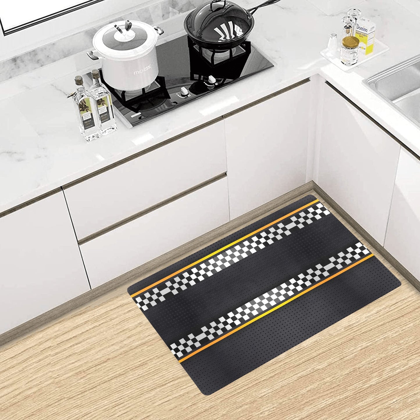 Checkered Flag Yellow Line Style Kitchen Mat