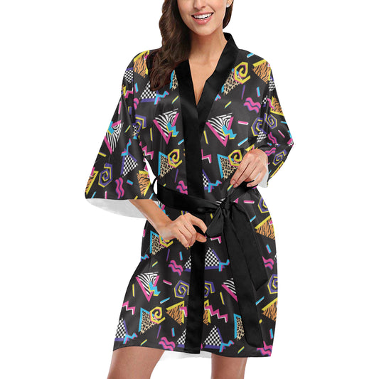 80s Pattern Print Design 3 Women's Short Kimono