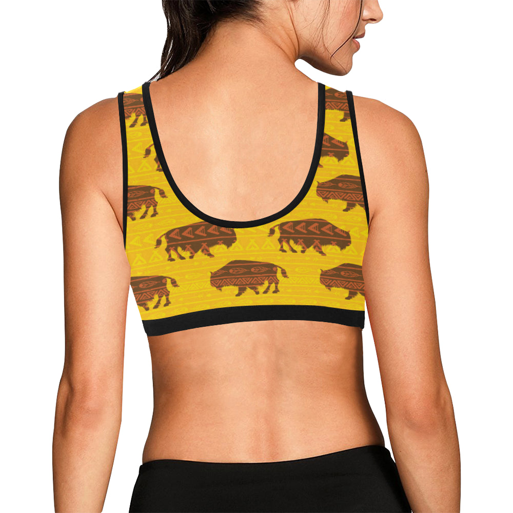 Bison Native Pattern Print Design 01 Sports Bra