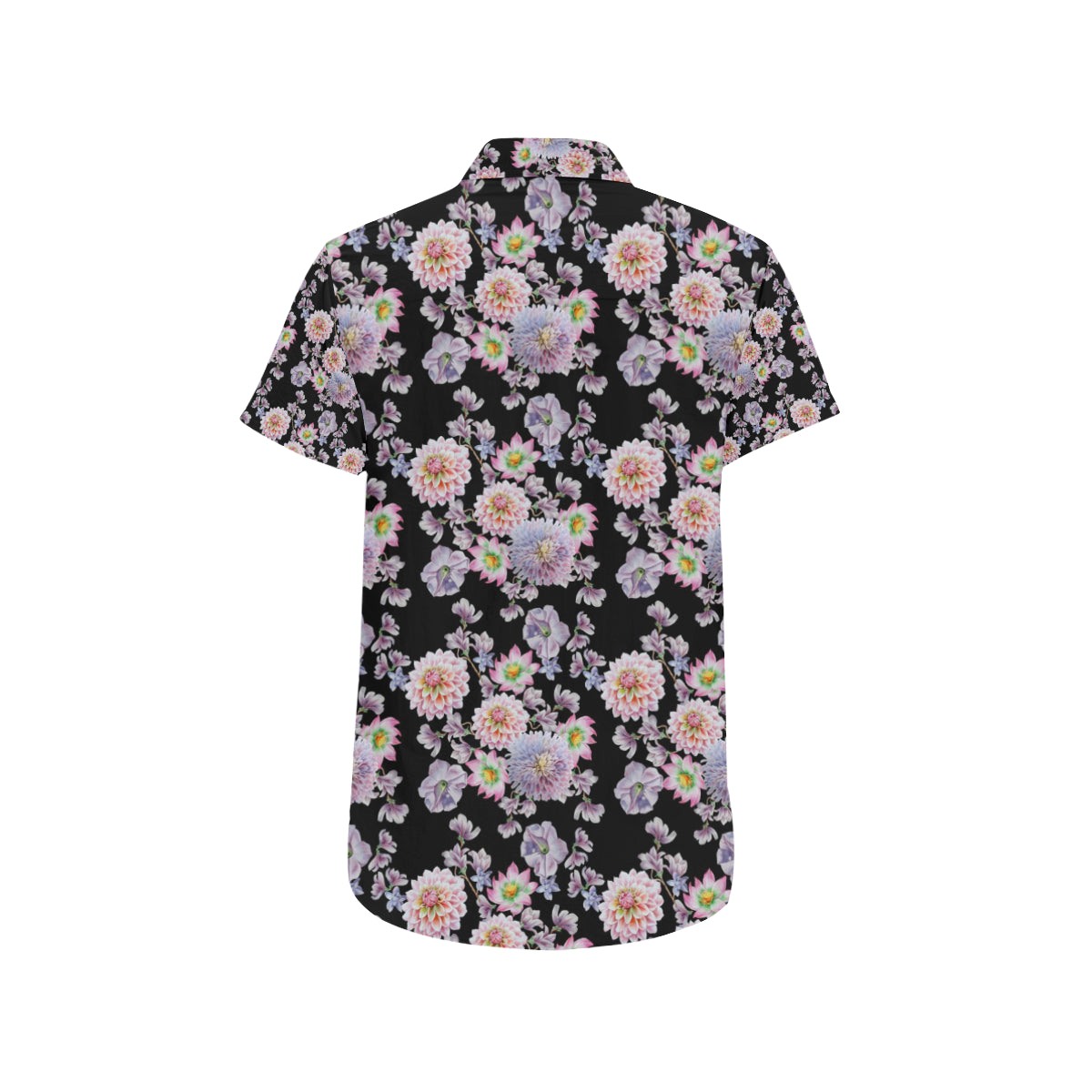 Dahlia Pattern Print Design DH012 Men's Short Sleeve Button Up Shirt