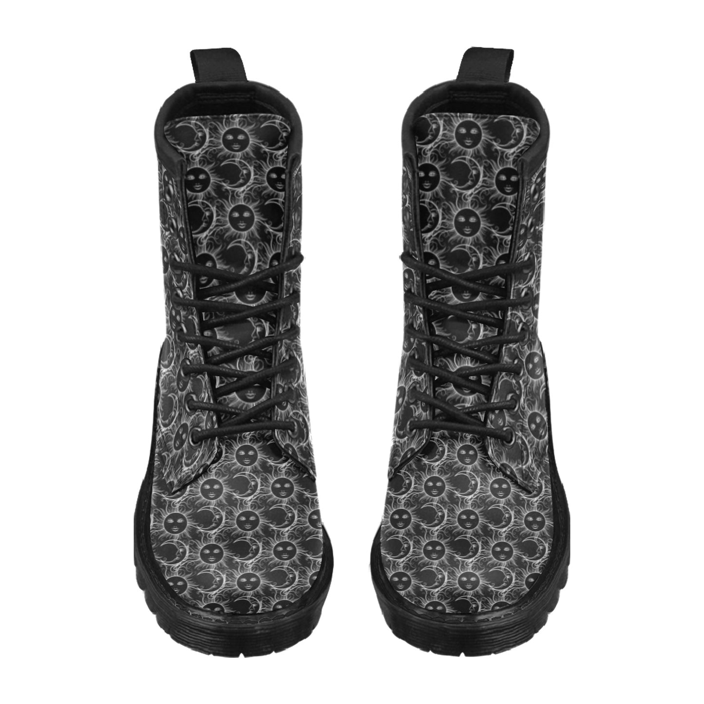 Sun Moon White Design Themed Print Women's Boots