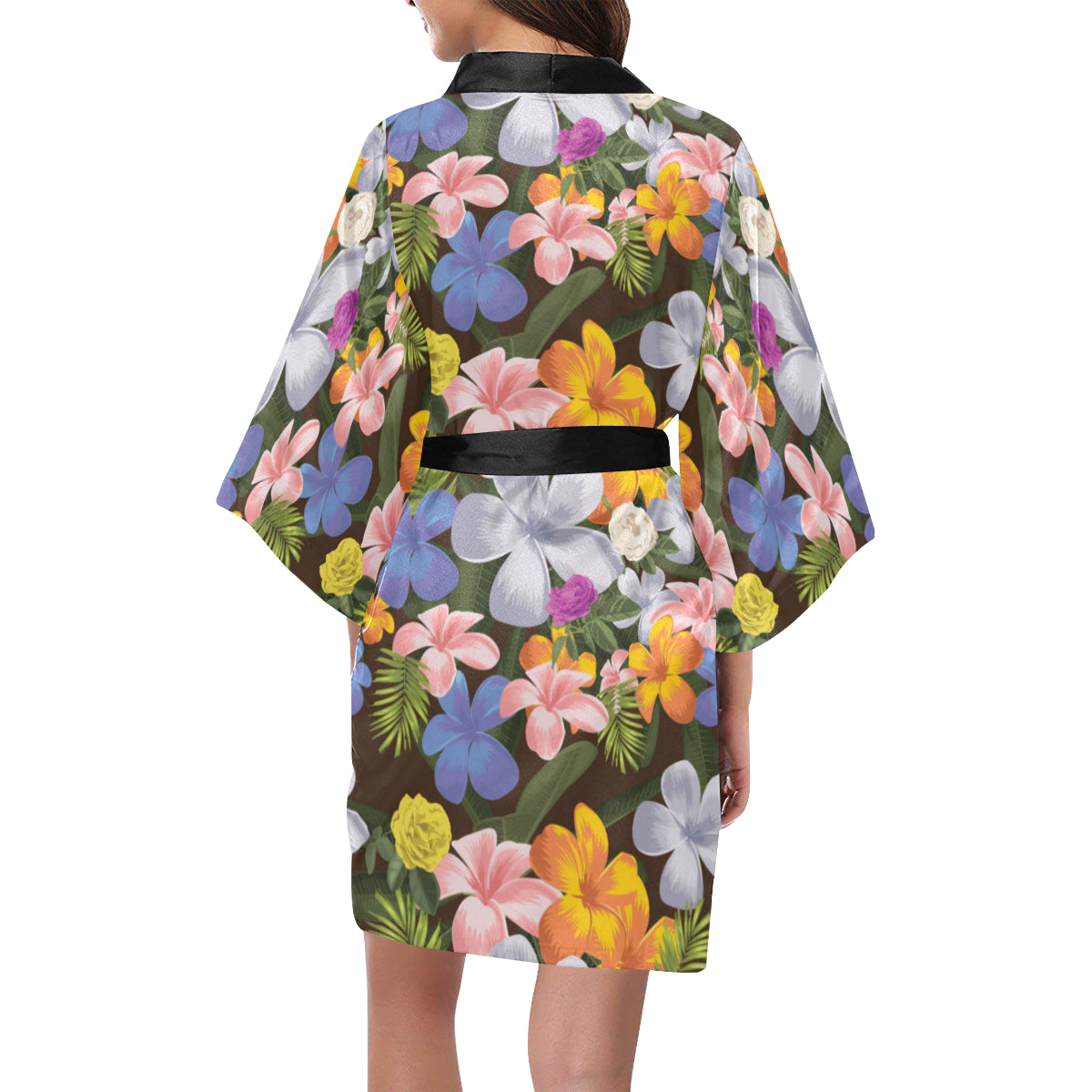 Plumeria Pattern Print Design PM03 Women Kimono Robe