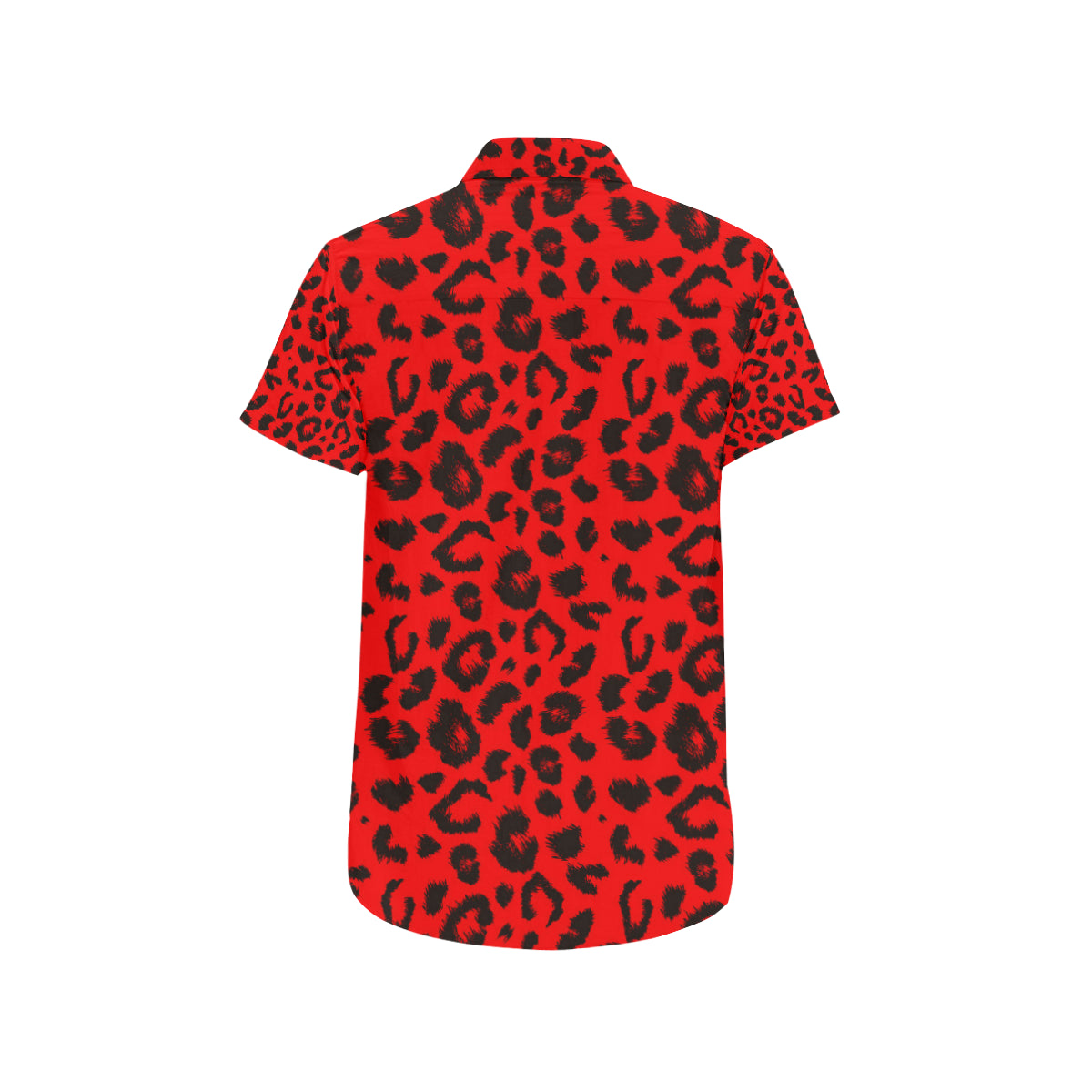 Leopard Red Skin Print Men's Short Sleeve Button Up Shirt