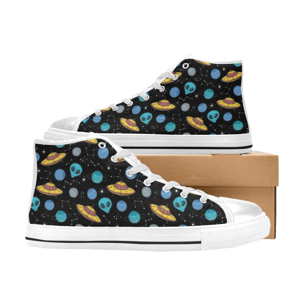 UFO Alien Print Design LKS306 High Top Women's White Shoes