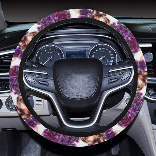 Chihuahua Purple Floral Steering Wheel Cover with Elastic Edge