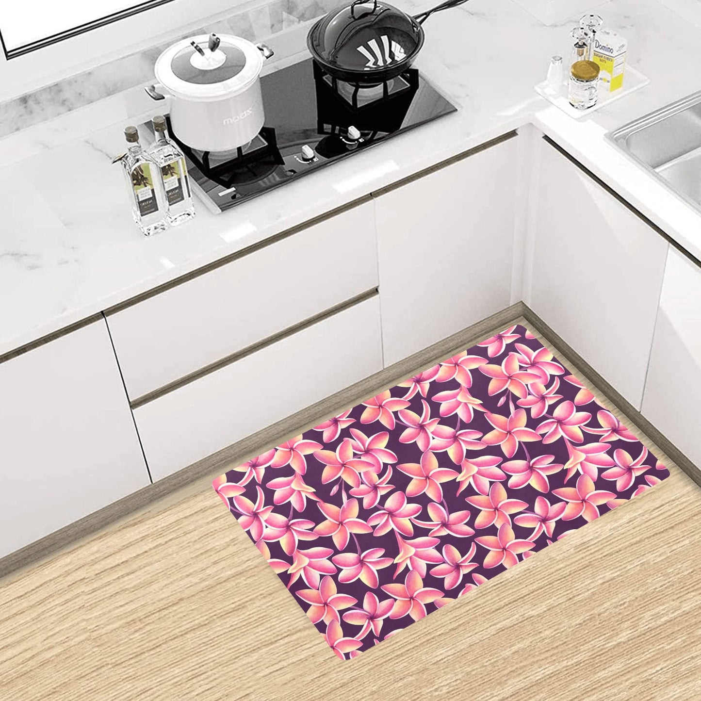 Purple Plumeria Pattern Print Design PM010 Kitchen Mat