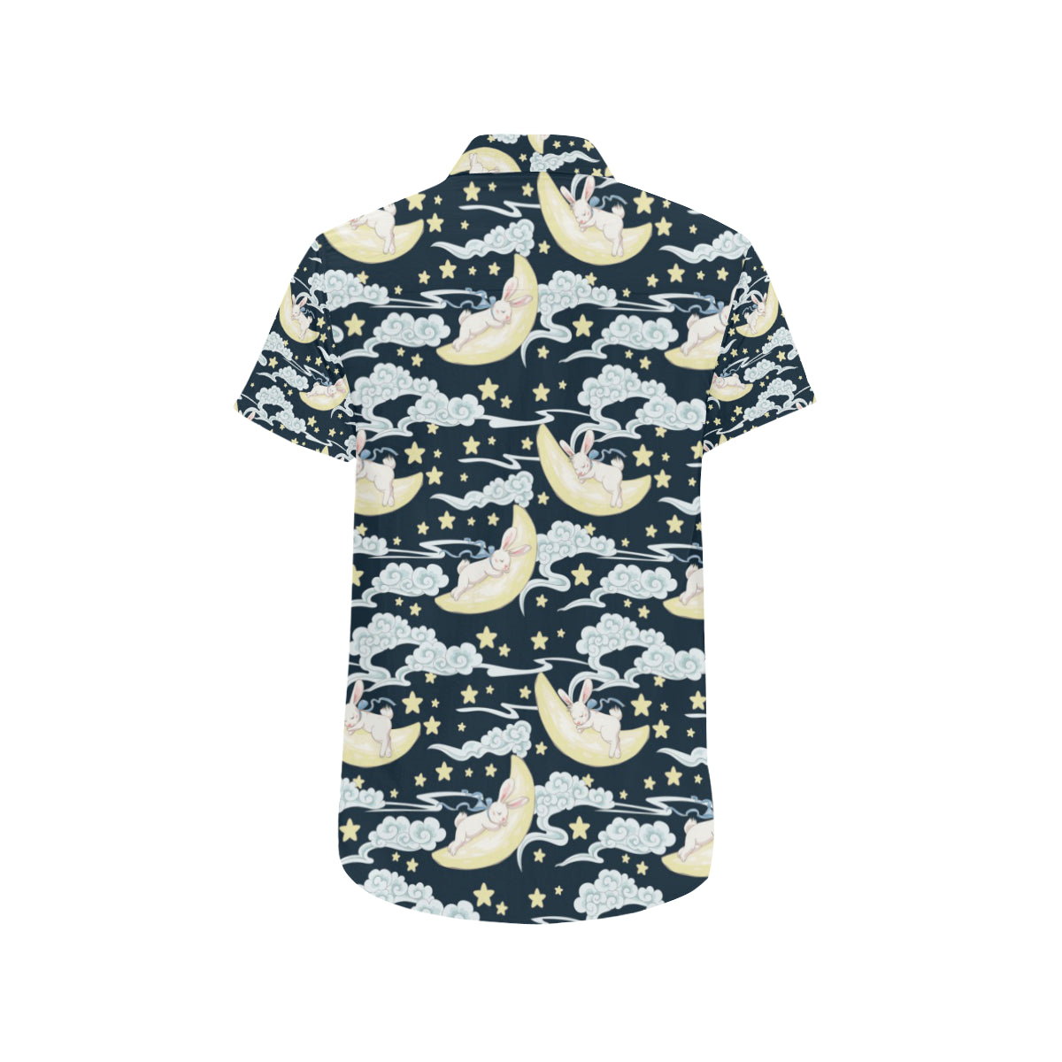 Rabbit Sleeping Pattern Print Design RB08 Men's Short Sleeve Button Up Shirt