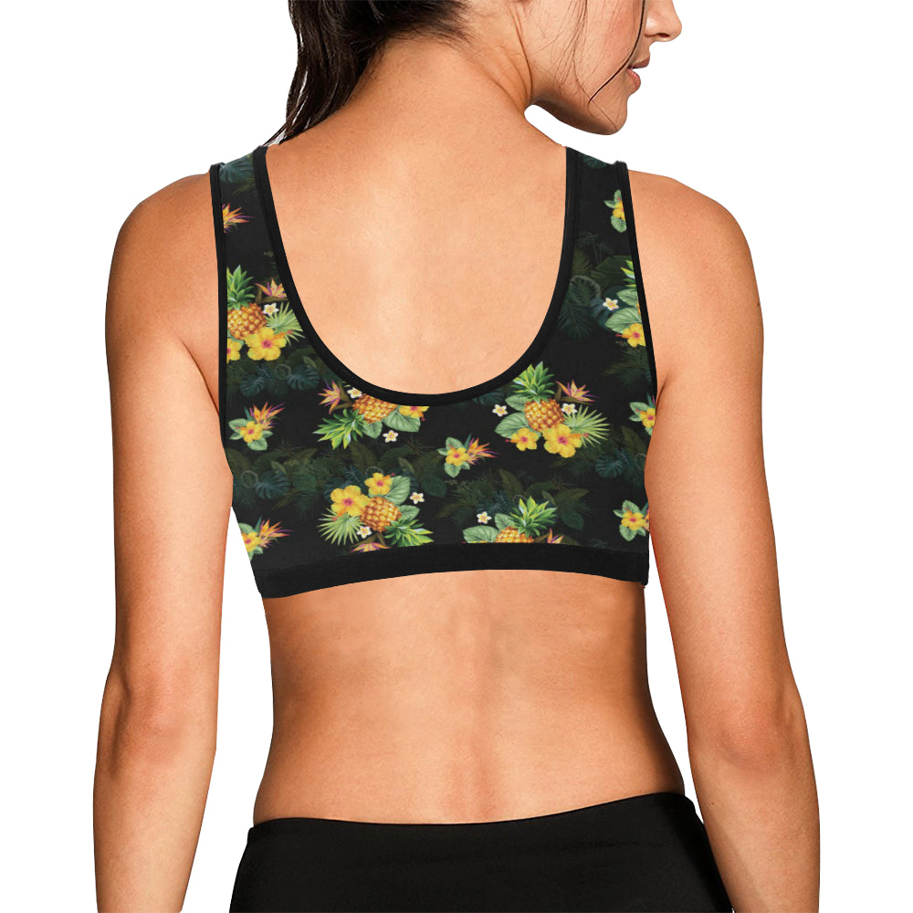 Pineapple Tropical Flower Print Pattern Sports Bra