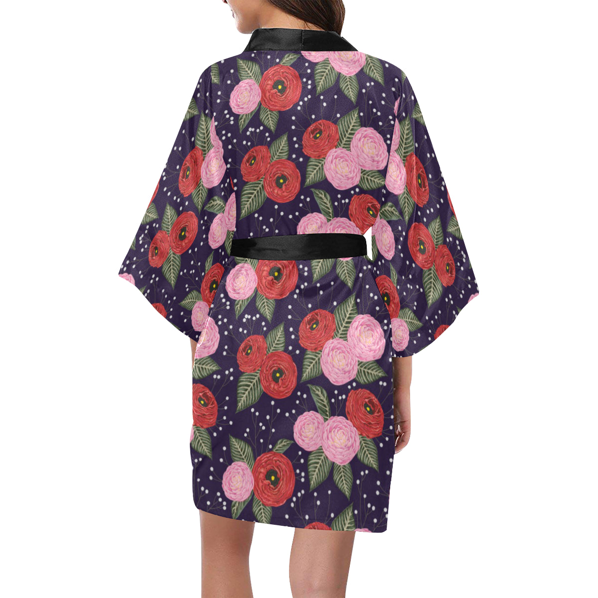 Camellia Pattern Print Design CM02 Women's Short Kimono