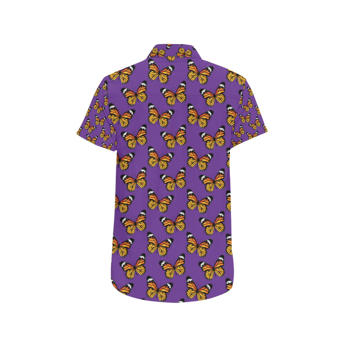 Monarch Butterfly Purple Print Pattern Men's Short Sleeve Button Up Shirt