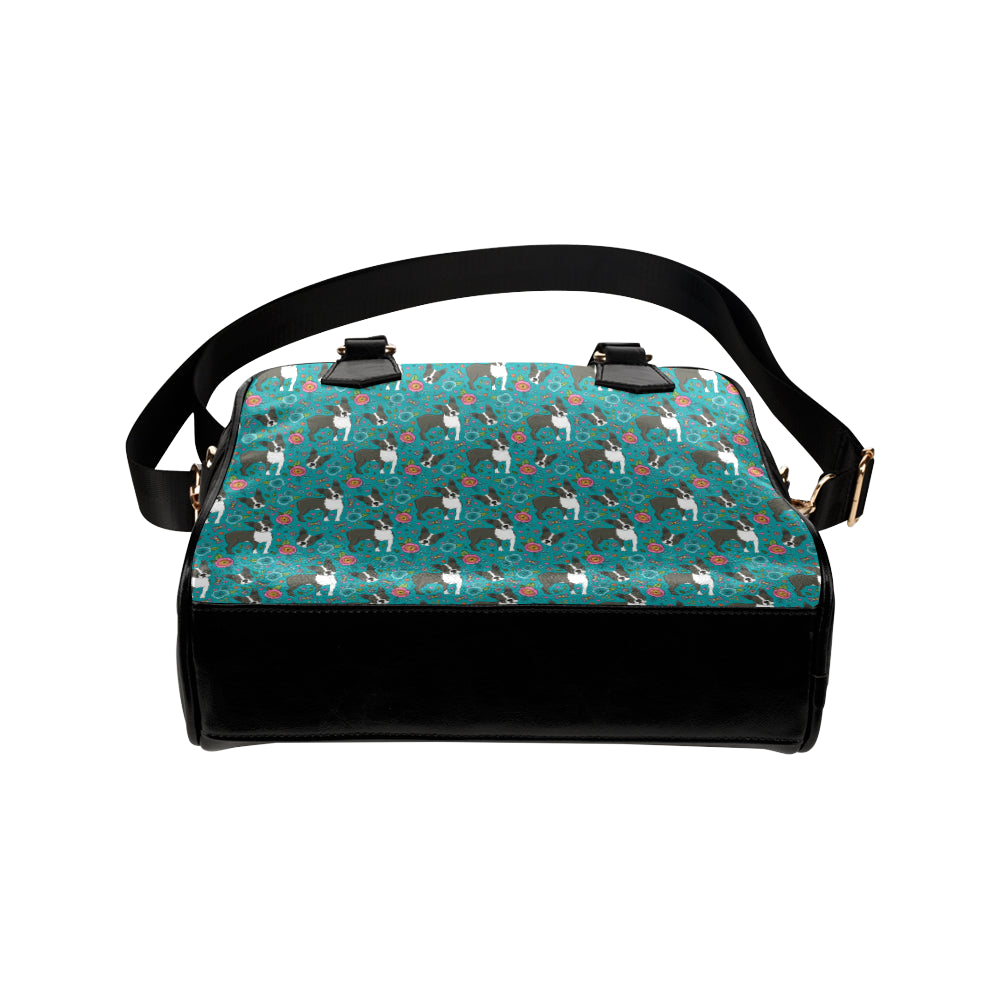 Boston Terrier Pattern Print Design 07 Shoulder Handbag