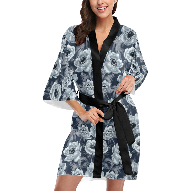 Anemone Pattern Print Design AM09 Women Kimono Robe
