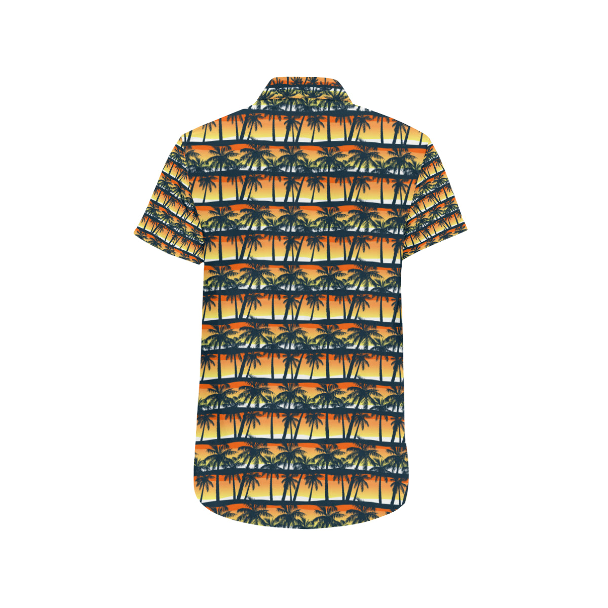 Palm Tree Sunset Design Print Men's Short Sleeve Button Up Shirt