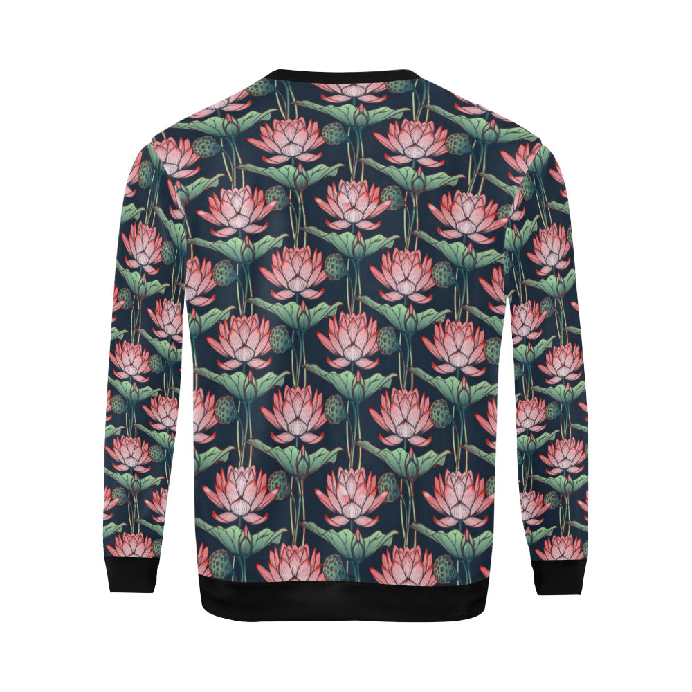 Water Lily Pattern Print Design WL03 Men Long Sleeve Sweatshirt