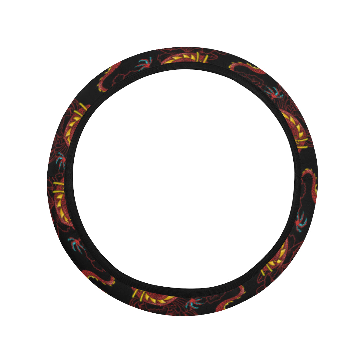 Chinese Dragons and Peonies Design Steering Wheel Cover with Elastic Edge