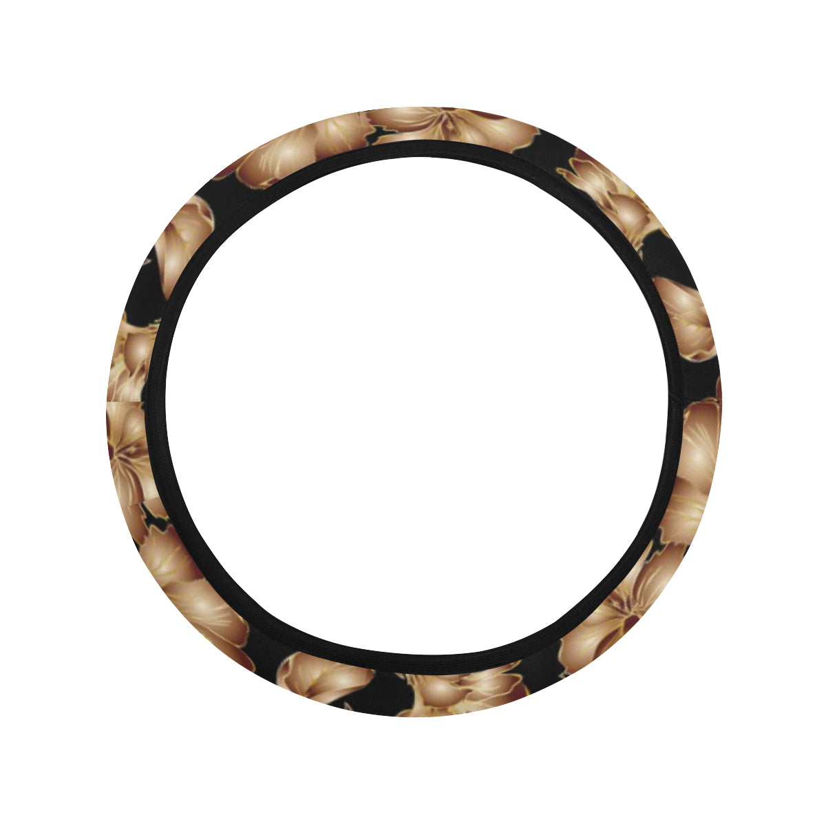 Brown Hibiscus Pattern Print Design HB06 Steering Wheel Cover with Elastic Edge