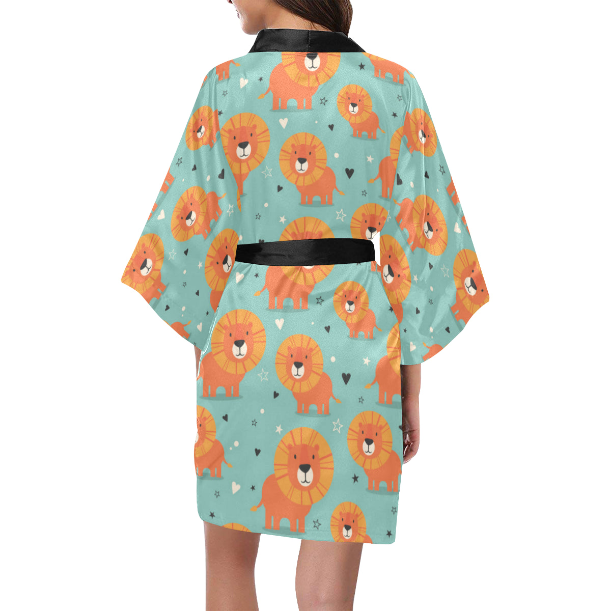 Lion Baby Pattern Print Design 03 Women's Short Kimono