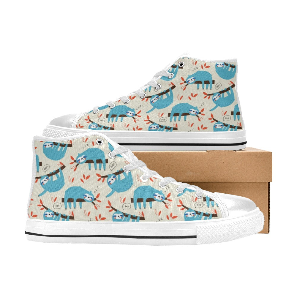 Sloth Print Design LKS3011 High Top Women's White Shoes