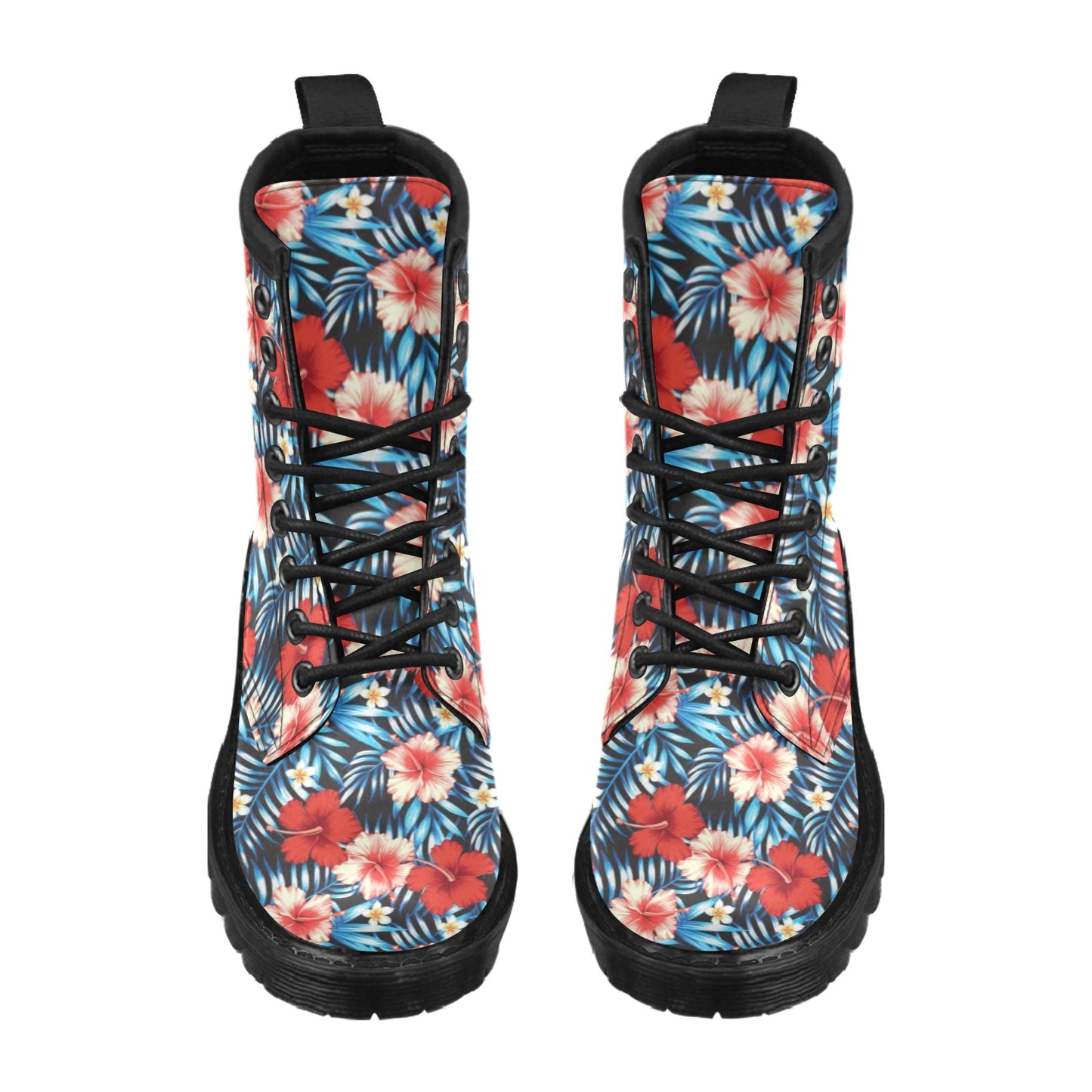 Red Hibiscus Blue Scene Women's Boots
