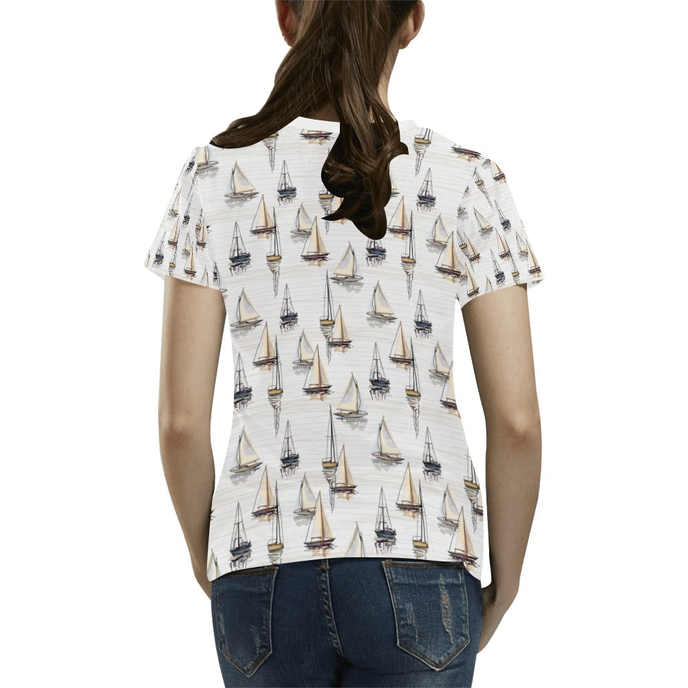 Sailboat Paint Pattern Print Design LKS307 Women's T-shirt