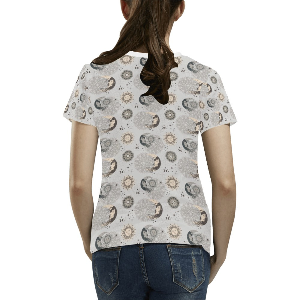 Sun Moon Print Design LKS302 Women's T-shirt