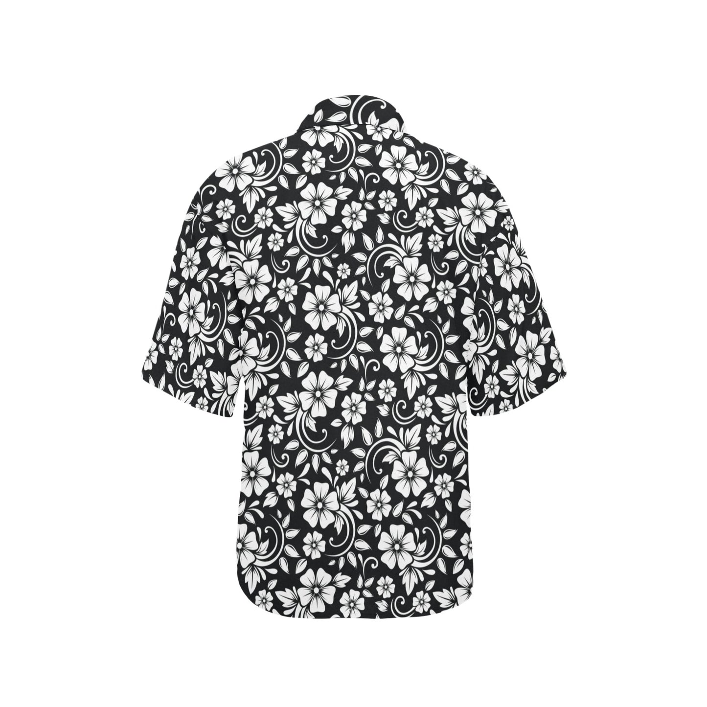 Floral Black White Themed Print Women's Hawaiian Shirt
