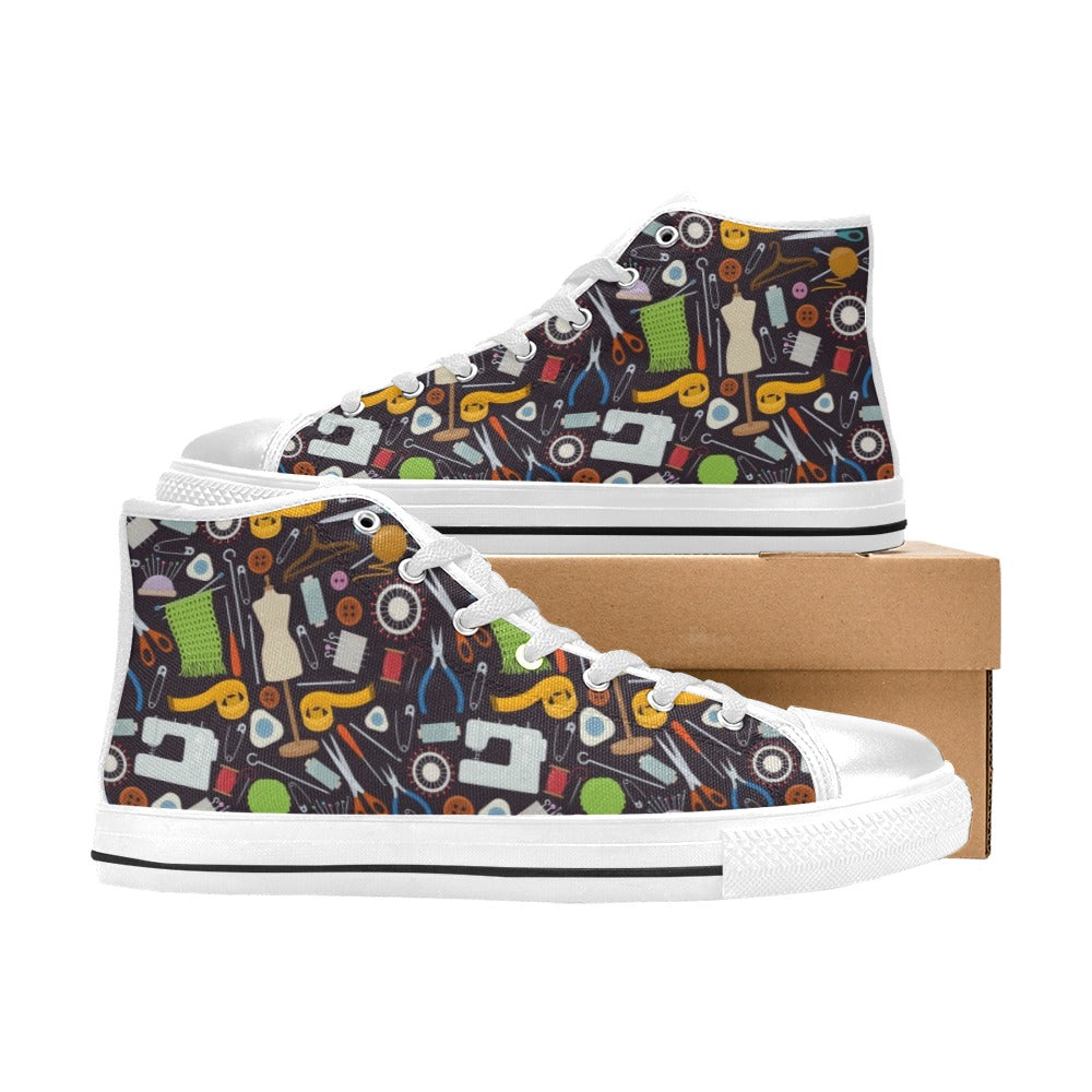Sewing Equipment Print Design LKS308 High Top Women's White Shoes
