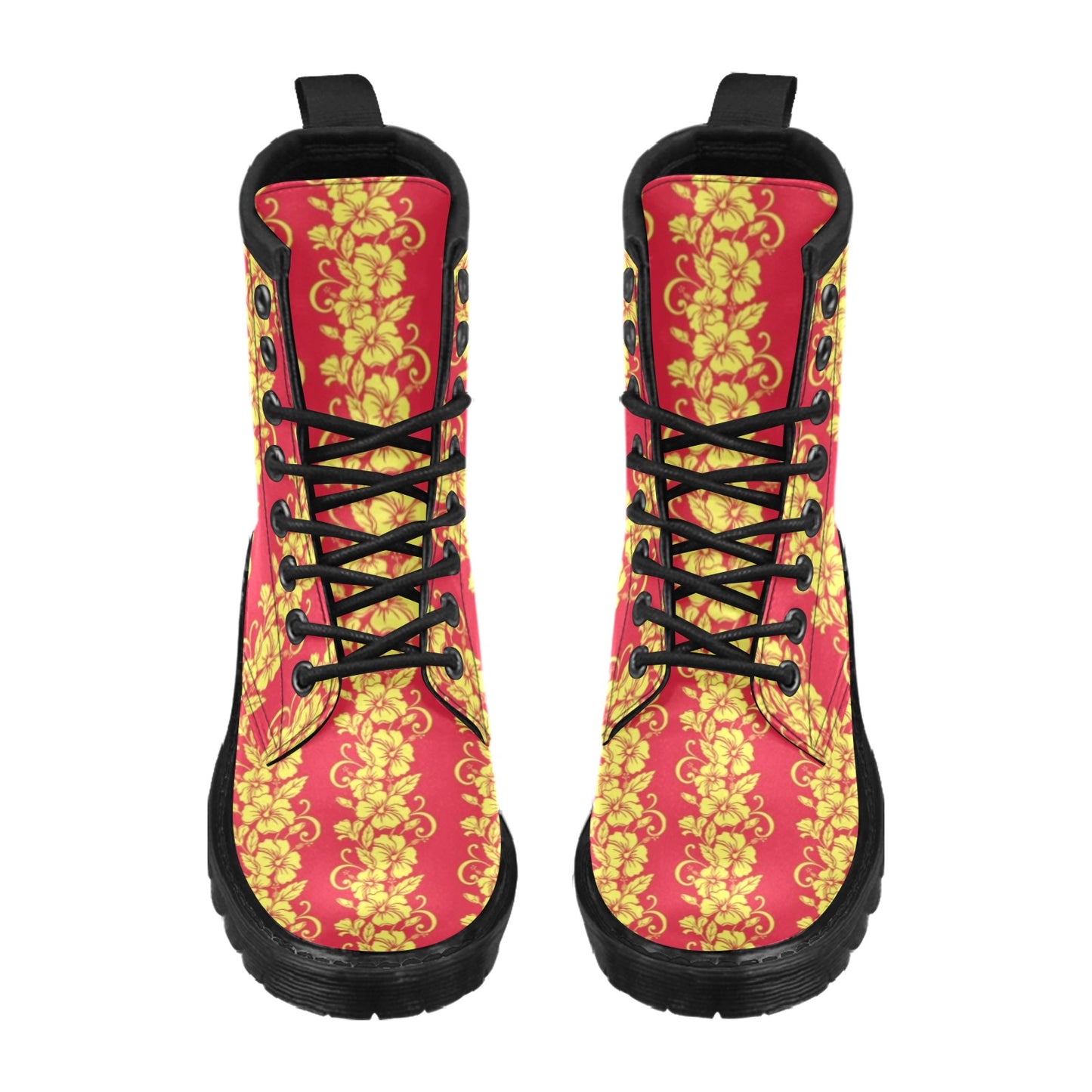 Orange Hibiscus Pattern Print Design HB018 Women's Boots