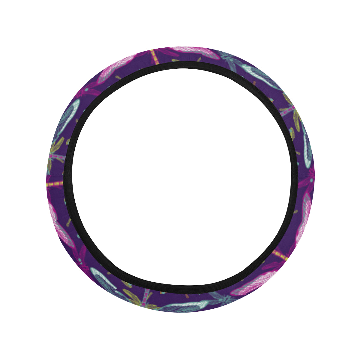 Dragonfly Neon Color Print Pattern Steering Wheel Cover with Elastic Edge