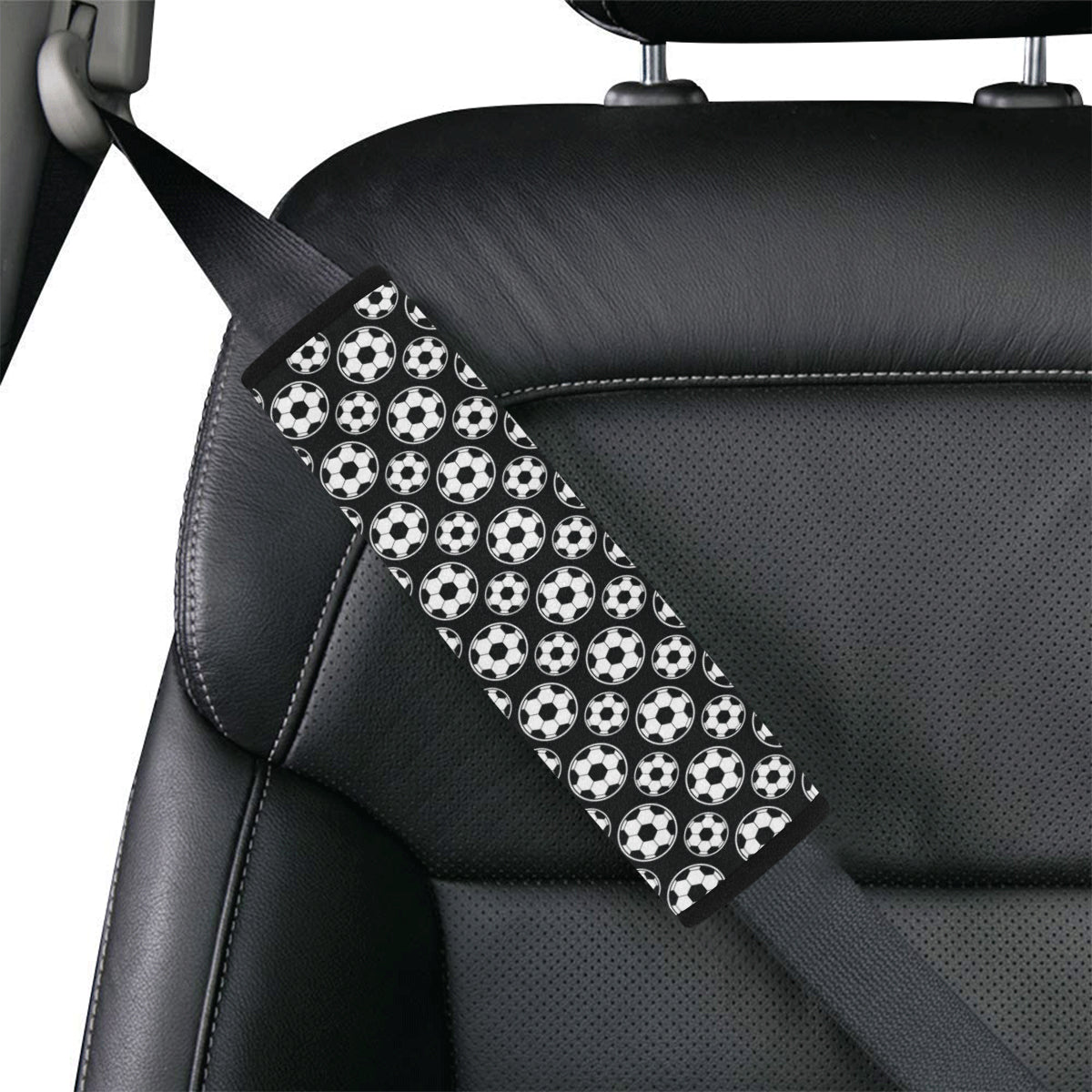 Soccer Ball Black Print Pattern Car Seat Belt Cover