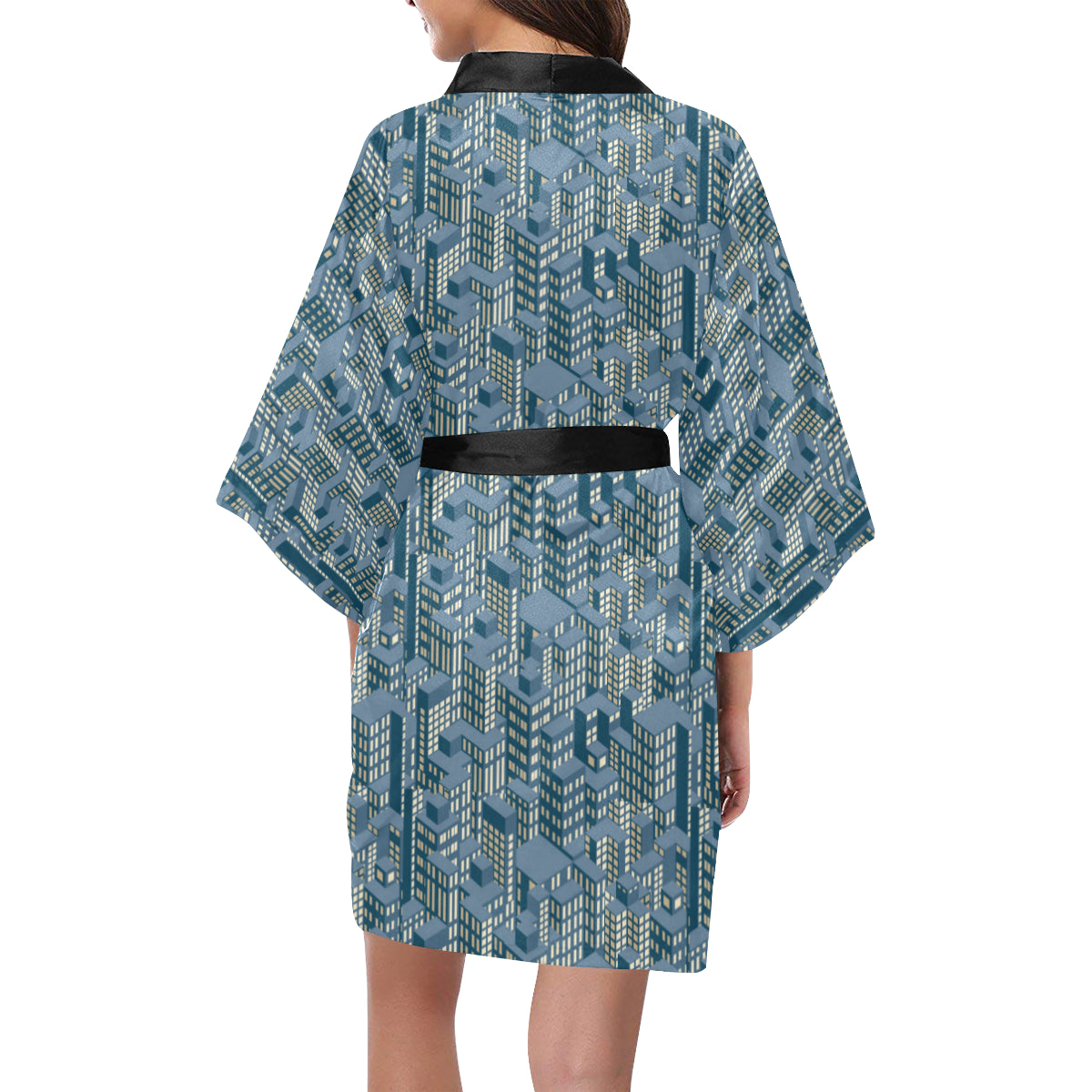 City Pattern Print Design 01 Women's Short Kimono