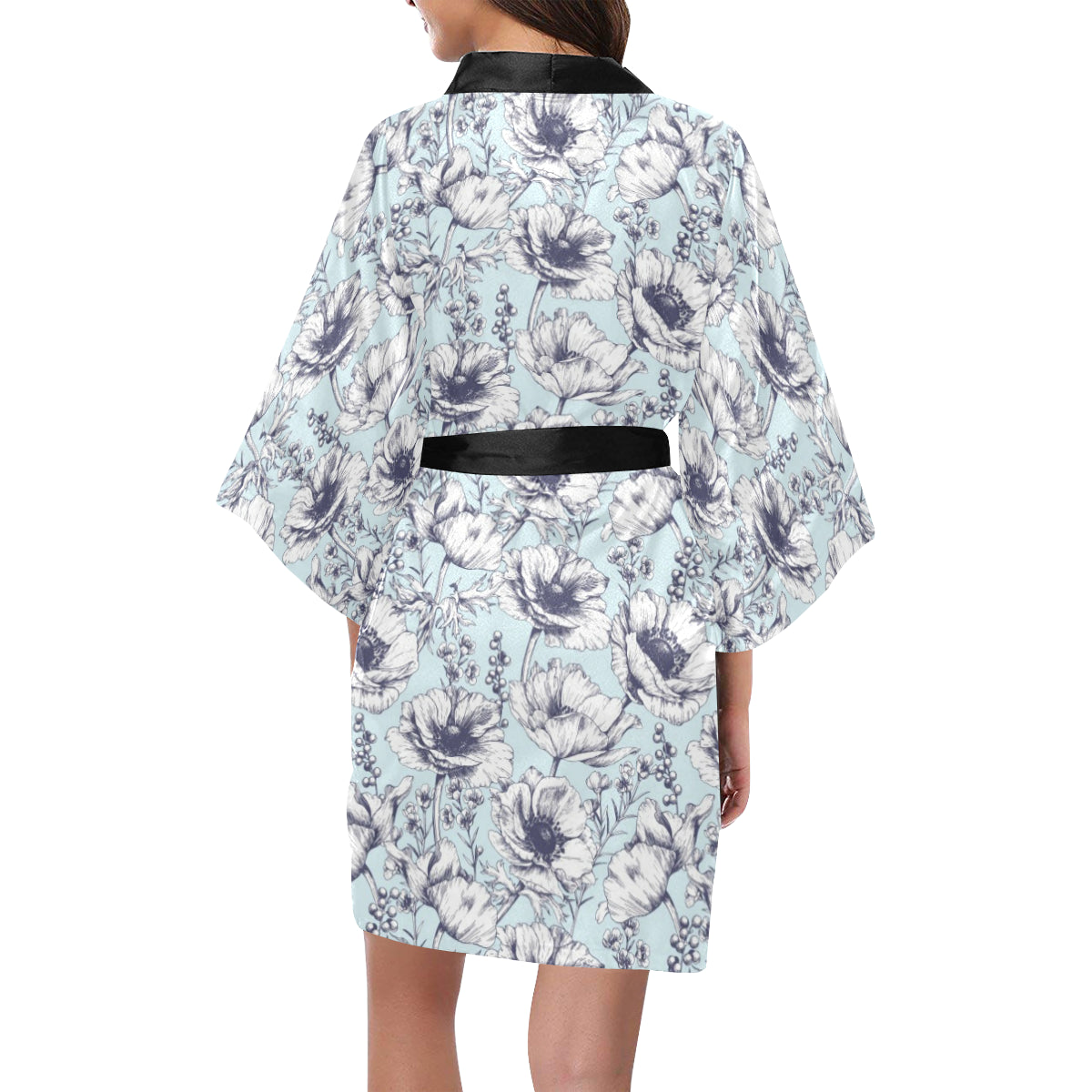 Anemone Pattern Print Design 02 Women's Short Kimono