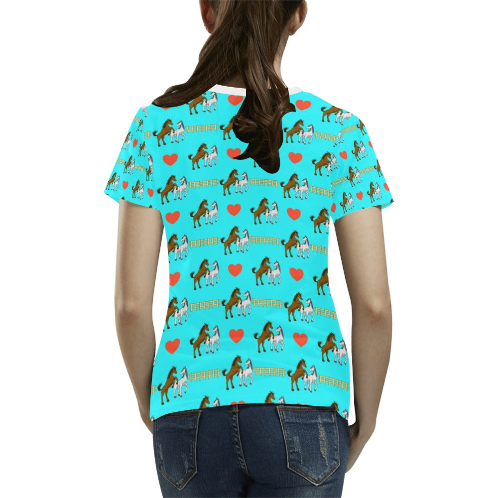 Horse Couple Love Print Design LKS309 Women's T-shirt