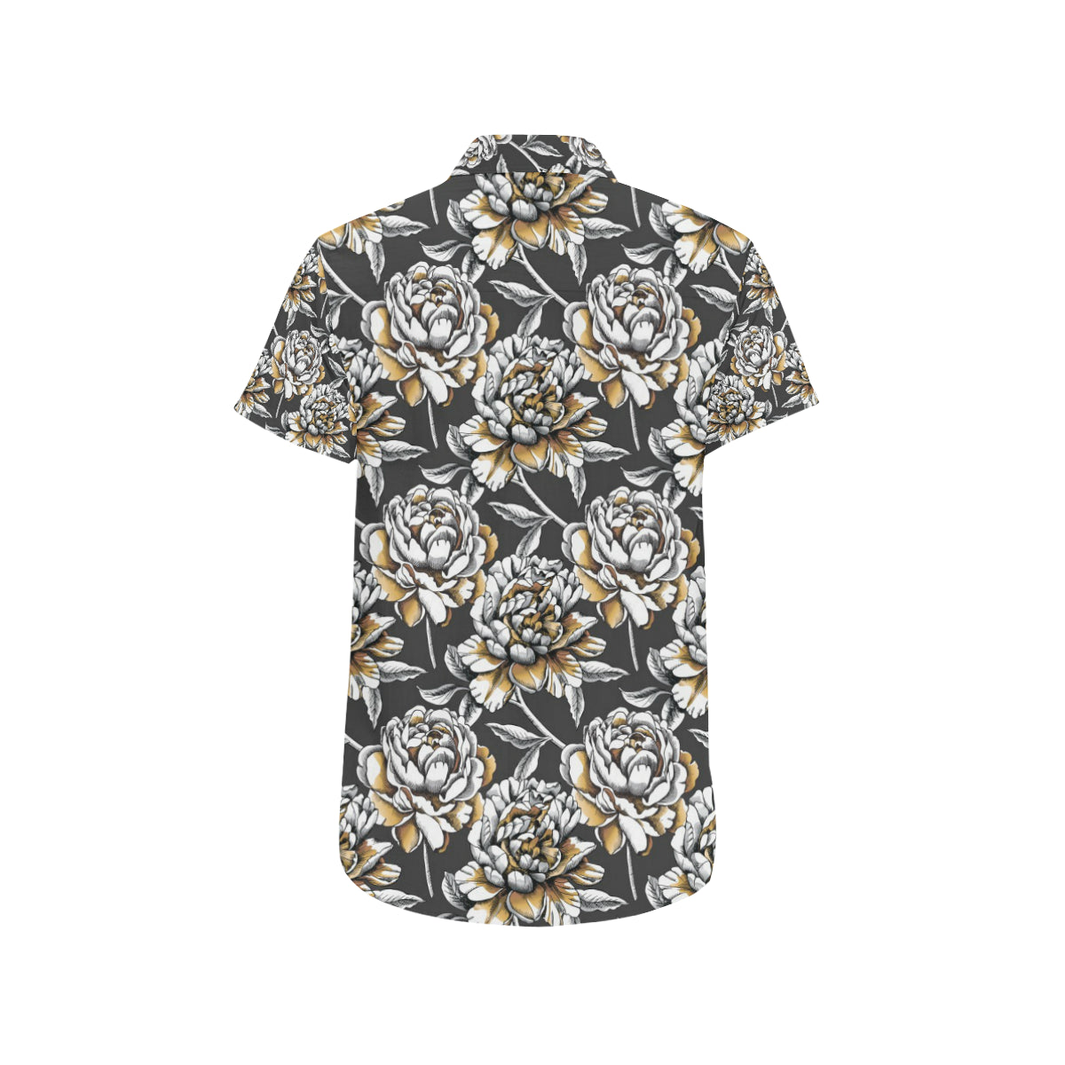 Peony Pattern Print Design PE06 Men's Short Sleeve Button Up Shirt