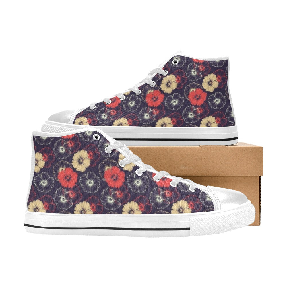 Tropical Flower Print Design LKS302 High Top Women's White Shoes