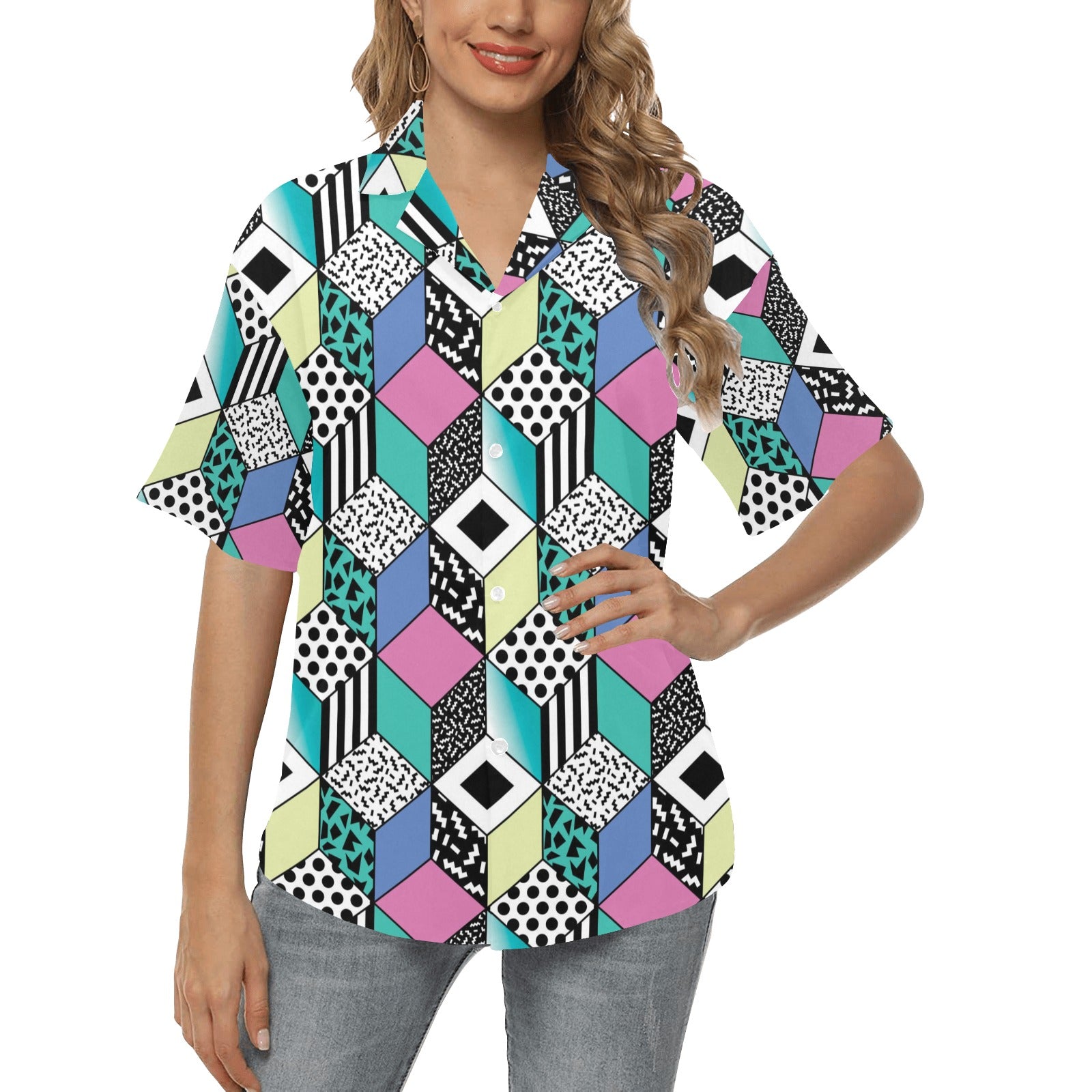 90s Pattern Print Design 3 Women's Hawaiian Shirt