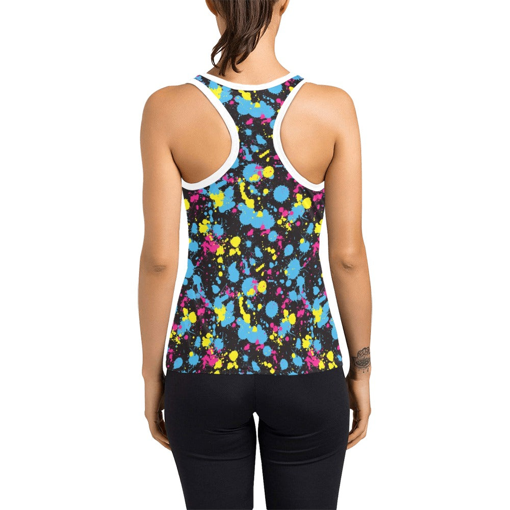Splatter Colorful Print Design LKS301 Women's Racerback Tank Top