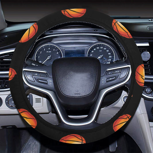 Basketball Pattern Print Design 01 Steering Wheel Cover with Elastic Edge