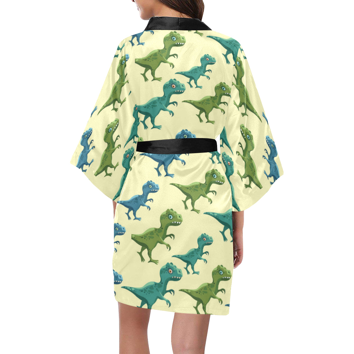 T Rex Pattern Print Design A04 Women's Short Kimono