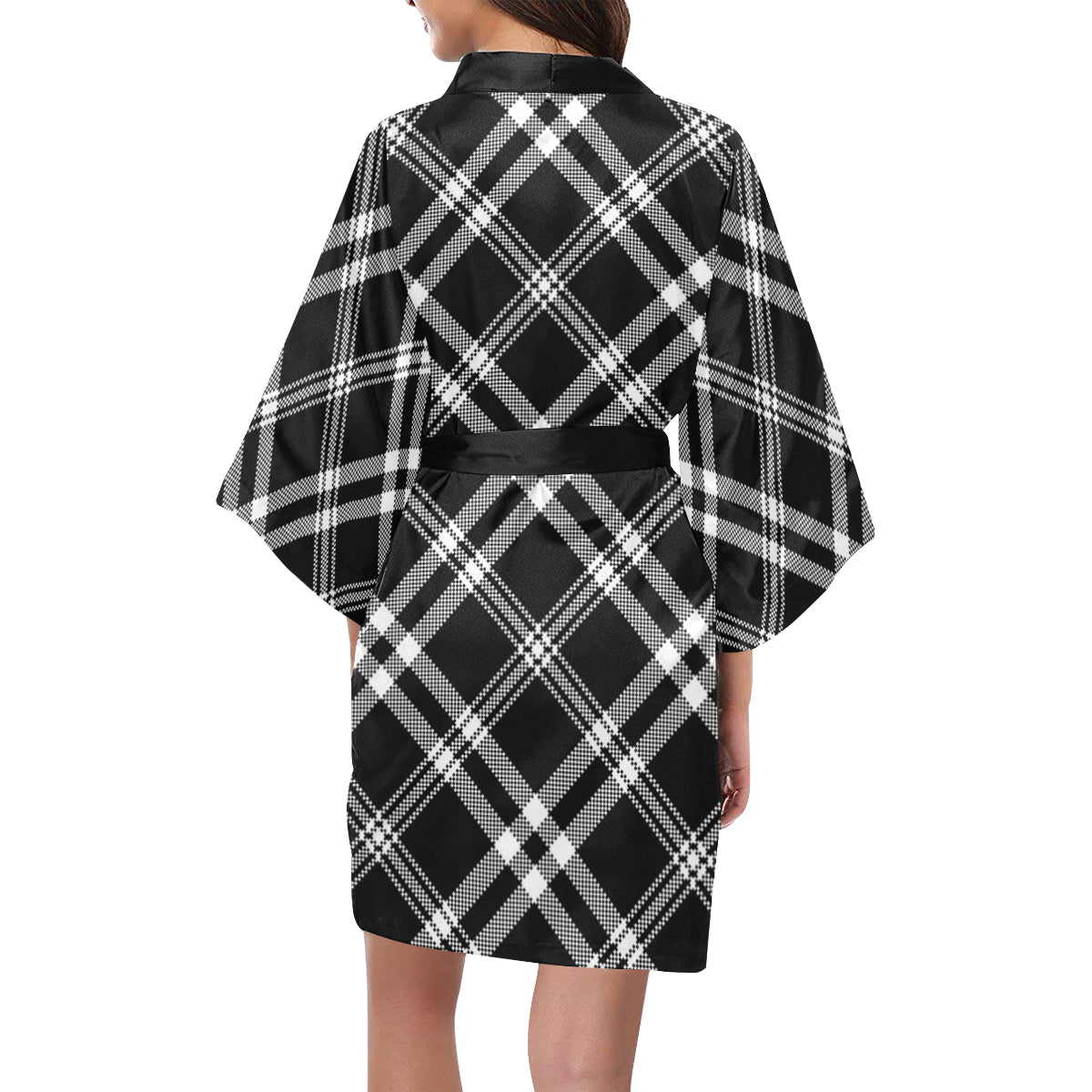 Madras Pattern Print Design 03 Women's Short Kimono