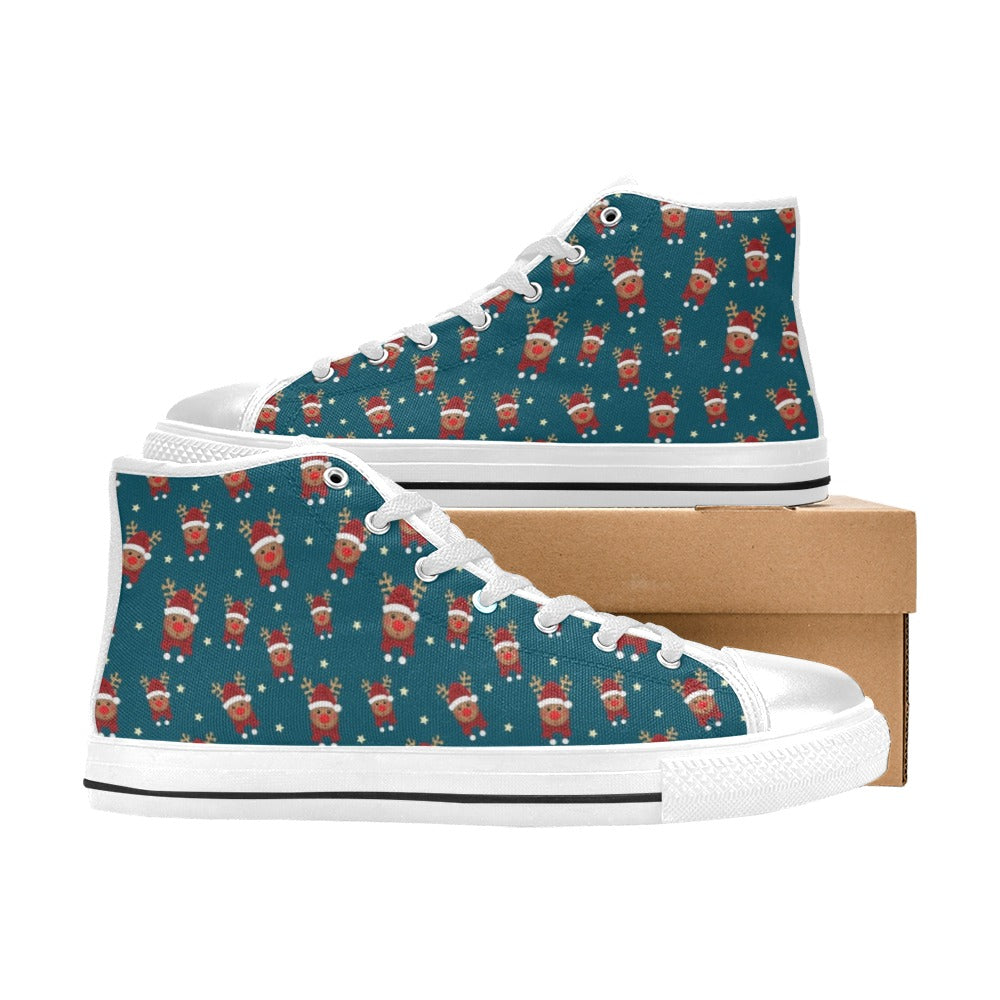 Reindeer Print Design LKS406 High Top Women's White Shoes